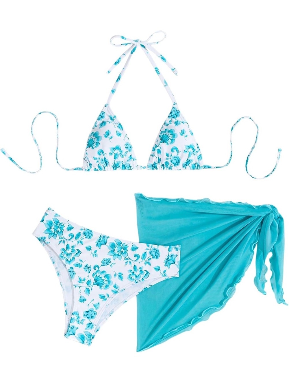 3 Piece Bikini Set with Wrap Coverup Halter Triangle M 1322/bb4-1